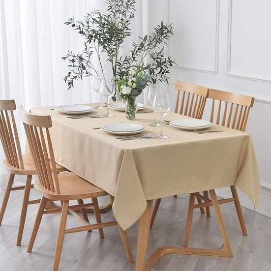maxmill Jacquard Square Tablecloth Waterproof Spillproof Wrinkle Resistant Soft Textured Table Cloth for Dinner and Party Washable Polyester Fabric, Indoor and Outdoor Use, 60 x 60 Inch, Beige