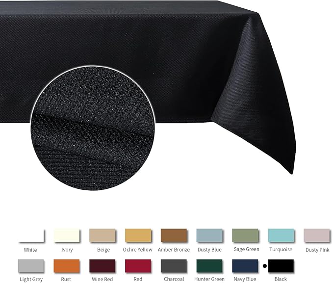 maxmill Jacquard Square Tablecloth Waterproof Spillproof Wrinkle Resistant Soft Textured Table Cloth for Dinner and Party Washable Polyester Fabric, Indoor and Outdoor Use, 60 x 60 Inch, Black