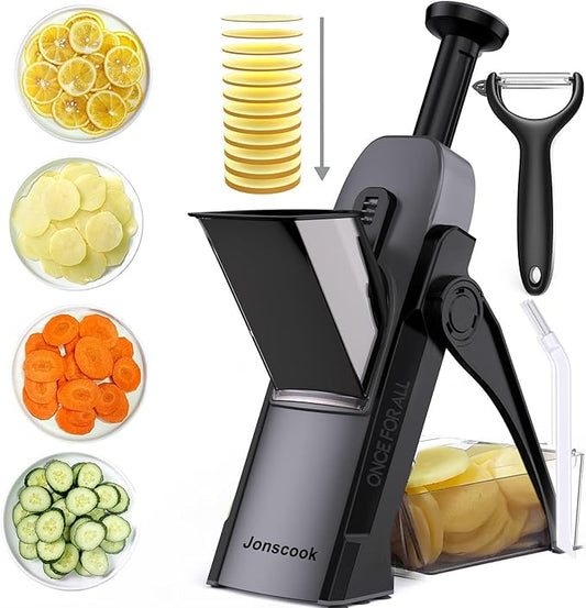 Safe Mandoline Slicer for Kitchen, Adjustable Thickness 0.1-8 mm, Professional Vegetable Slicer, Potato Slicer, Food Chopper French Fry Cutte, Mandolin, Chopping Artifact Fast Veggie (Black Knight)