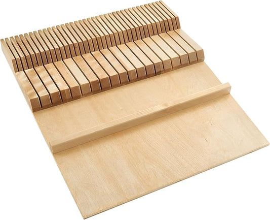 Rev-A-Shelf Dual Row Trim To Fit Knife Block Drawer Organizer with Storage Holder for Kitchen Utensils, 55 Slot Cutlery Tray, Wood, 4WDKB-1