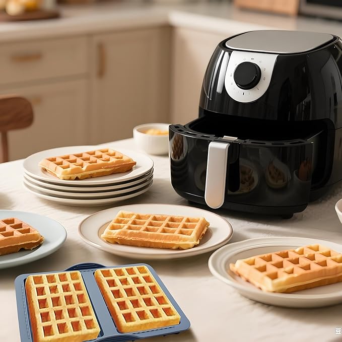 Silicone Belgian Waffle Mold, 2-Cavity Non-Stick Air Fryer Muffin Pan for Baking, Gray