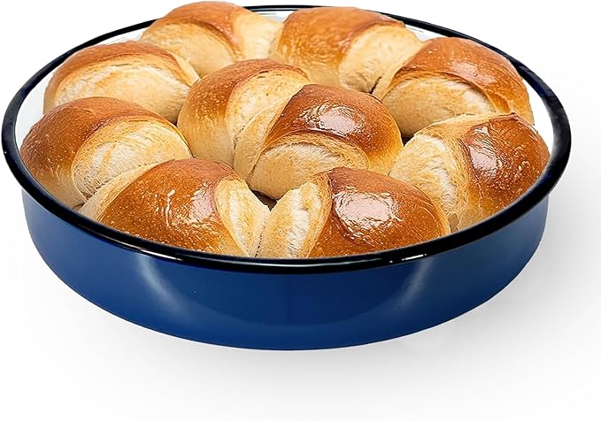 12 Inch Enamel Roasting Pan for Induction Cooktops - Heavy Duty Round Baking Pan for Thanksgiving Turkey Christmas Ham Lasagna & Pizza Dishwasher Safe Oven Broiler & Stovetop Pan