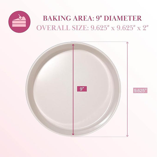Paris Hilton Nonstick Carbon Steel Bakeware Collection, 9-Inch Round Cake Pan, Dishwasher Safe, Made without PFOA and PFAS, Pink Cream Two-Tone