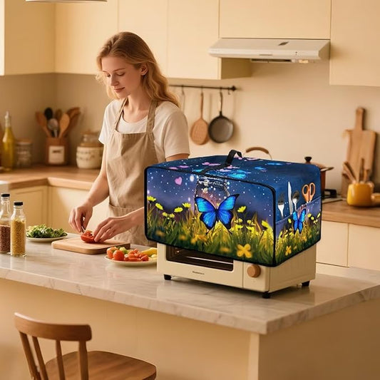 Doojoayie Butterfly Toaster Cover Dust-Proof Small Appliance Covers 4 Slice Stain Resistant Bread Machine Cover Polyester Fabric Kitchen Appliance Dustproof Protector