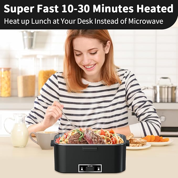 Electric Heated Lunch Box for Adults, 100W 3-IN-1 2 Pack 1.8L Containers Heating Lunch Box for Men Portable Double Layer, Fast Heated Food Warmer,12V/24V/110V for Car Truck Office Home