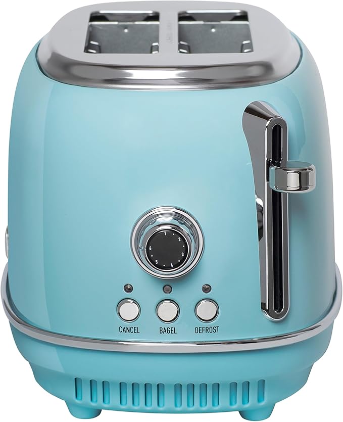 Haden Heritage 2 Slice Wide Slot Stainless Steel Toaster with Adjustable Browning Control & Non-Slip Feet, Turquoise & Chrome
