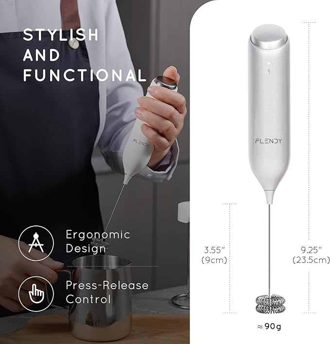 Flendy Rechargeable Milk Frother Handheld With USB-C Charging Stand, Electric Drink Mixer, Mini Whisk for Coffee, Matcha, etc