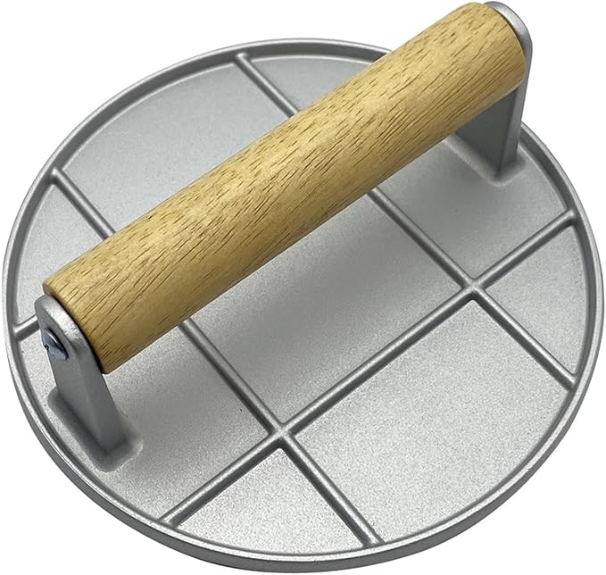 Qianly Aluminum Alloy Burger Press Meat Smashed Professional Grill Cooking Smasher Grill Press for BBQ Accessories Grilling Tool, Round Argent