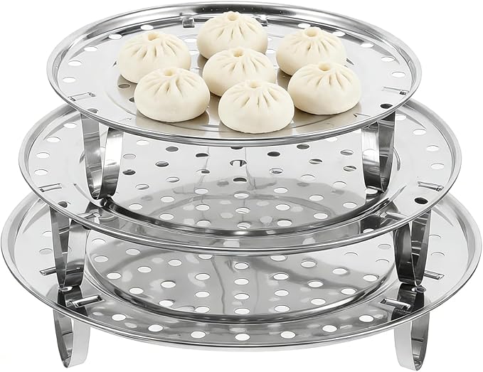 Round Stainless Steel Steamer Rack, 7.6" 8.5" 9.33" Inch Steaming Rack, Removable Stands, for steamer, Stock Pot, Pressure Cooker, Cooking, baking bread, vegetable salad (3 Pcs)
