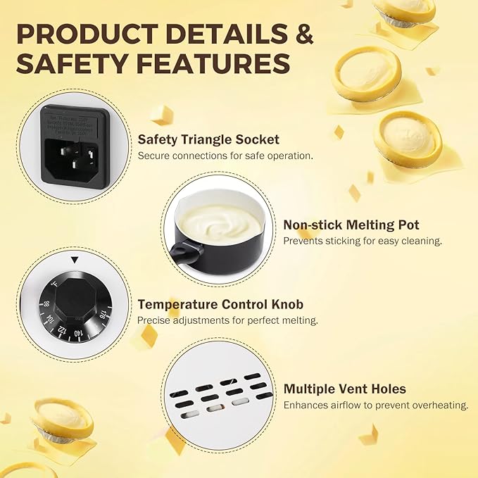 Electric Chocolate Melting Pot - Dual 1L Ceramic Non-Stick Pots, PTC Heating & Precision Thermostat (80W, 110V) for Home/Commercial Chocolate, Candy, Fondue & Hot Beverage