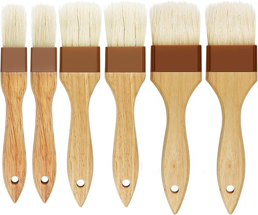 6 Pieces Pastry Brushes Basting Oil Brush for Cooking with Boar Bristles and Beech Hardwood Handles for Spreading Butter Cooking Baking BBQ Oil Brush(1 inch, 1.6 inch, 3 inch)