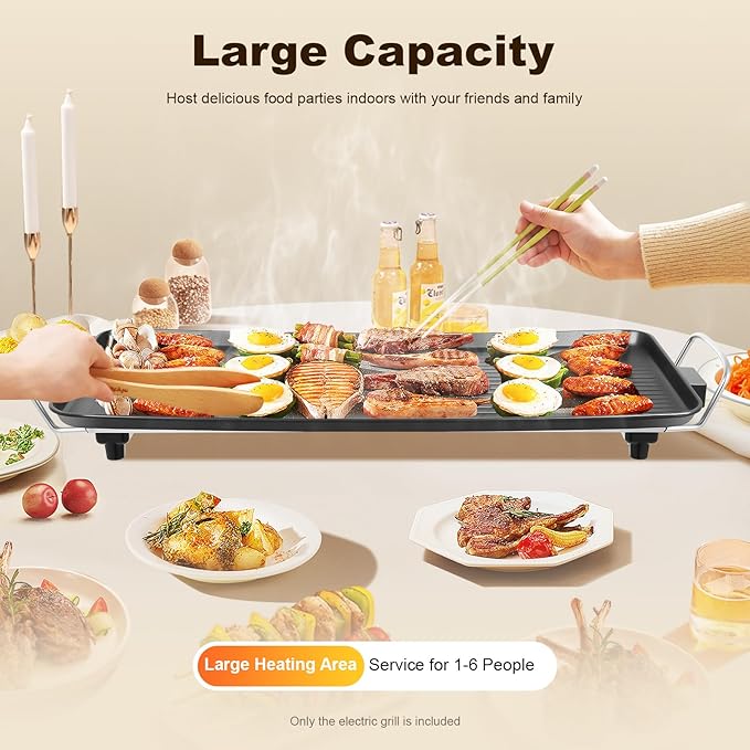 27" Electric Griddle - Extra Large Teppanyaki Grill with Adjustable Temperature, Nonstick Smokeless Surface for Indoor/Outdoor Cooking (Even Heating, Insulated Handles)