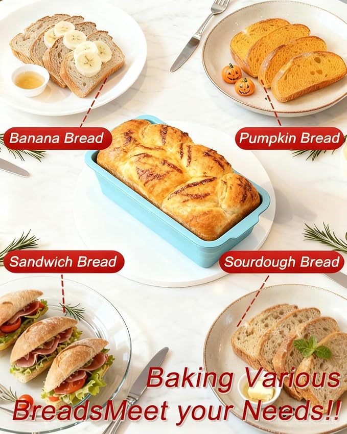 CHICHAUS Large size foldable silicone bread loaf pan with lid,11x4.7 Inch easy to store non stick Bread Baking Pans,Sourdough Bread Pan with Baking Tool Supplies Kit for Homemade Bread, Cake