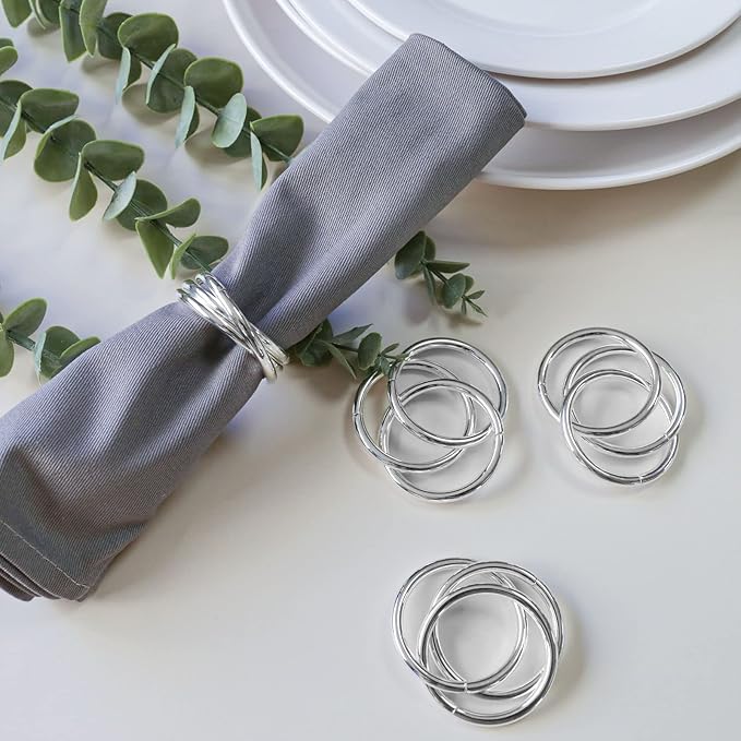 Napkin Rings Set of 8,Silver Napkin Ring Holders for Spring,Wedding,Easter,Valentine,Birthday,Holiday, Hotel, Dinner Party,Christmas and Table