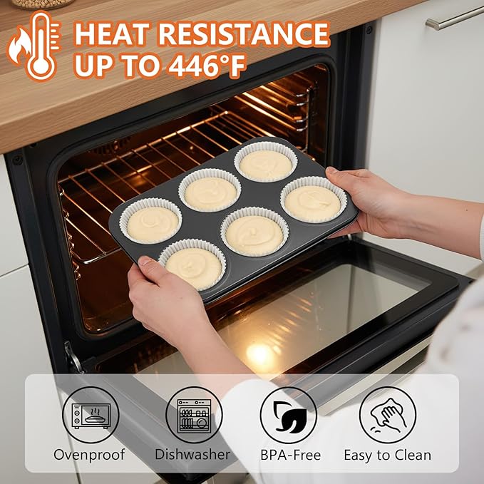TAOUNOA Jumbo Muffin Pan 6 Cup Cupcake Tin Nonstick, 2PCS Durable Large Baking Pan for Big Muffins & Cupcakes, Easy Clean Carbon Steel Giant Muffin Tin for Oven Use, Parties