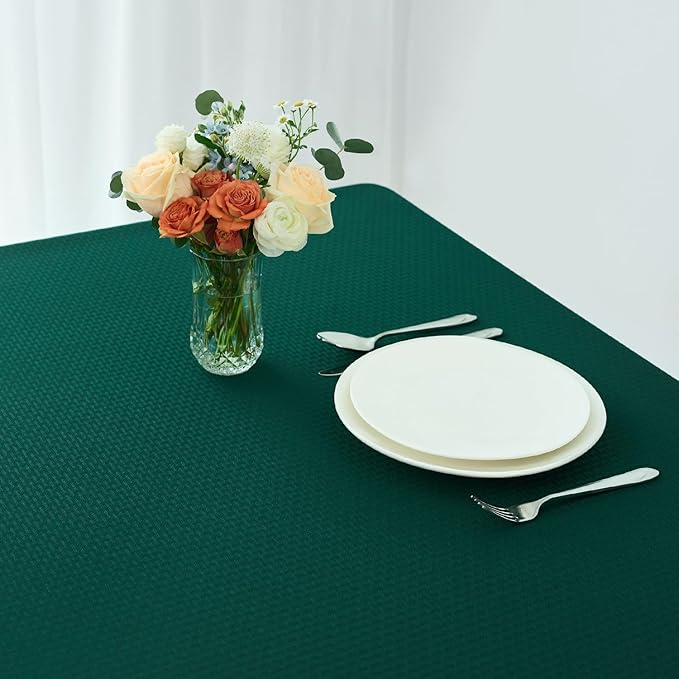 maxmill Rectangle Tablecloth Weaved Design Water Resistant Wrinkle Free Spill-Proof Soft Table Cloth for Dining Room Decoration, Banquet, Christmas Holiday Dinner, 52 x 84 Inch, Hunter Green