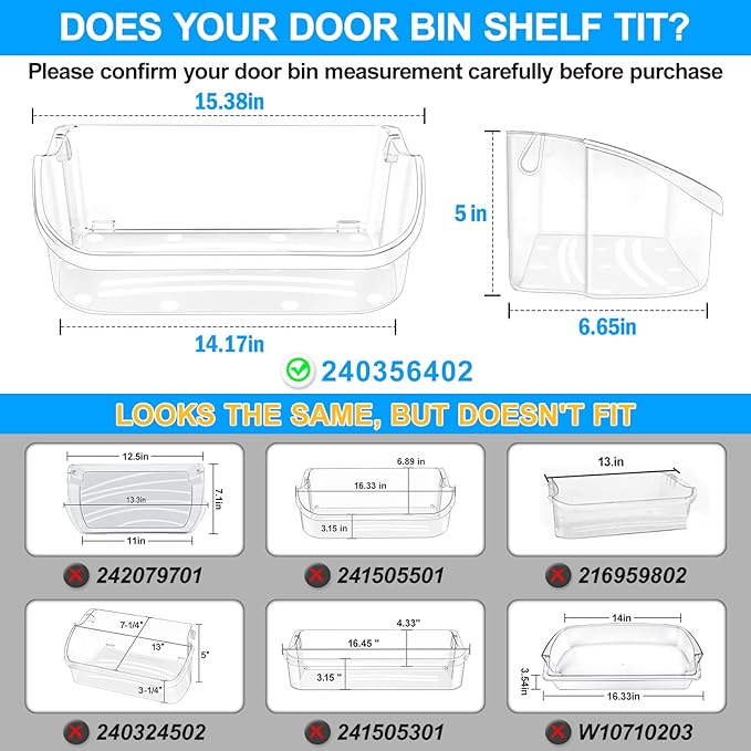 UPGRADED 240356402 Refrigerator Door Bin Compatible with Frigidaire Door Shelf Replacement Frigidaire Gallery Door Shelf Refrigerator Shelves FGHS2631PF4A FFSS2615TS0 LFSS2612TF0 LFSS2612TE0 Door Bin