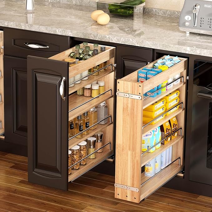 OCG 4-Tier Pull Out Kitchen Cabinet Spice Rack Holder Shelves (5" W x 22" D), spice organization for cabinet Storage Organization, pull out spice racks for inside cabinets