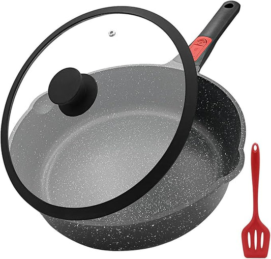 AIKENBBKK 11 Inch Non Stick Frying Pans with Lid, 5 QT Large Deep Frying Pan Skillet with Cover, NonStick Cooking Sauté Pan Compatible with All Stovetops, Detachable Handle, Oven Safe, PFOA PFOS Free