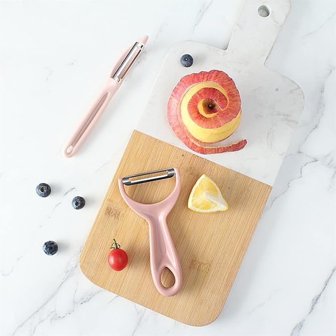 Social Chef 2-Piece Vegetable Peeler Set- Set of 2 Stainless Steel Blade Vegetable Peelers Set - Y Peeler and Swivel Peeler for Peeling Potatoes, Vegetables and Fruits (Pink)