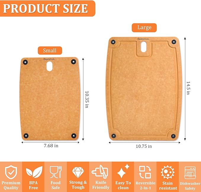 Barenthal Cutting Boards for Kitchen Dishwasher Safe Eco-Friendly Composite Cutting Board Set of 2, Reversible Chopping Board with Handles & Juice Grooves, Small & Large Cutting Board for Countertop