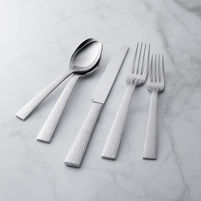 Supreme Housewares 20-Piece 18/8 Stainless Steel Flatware Set, Service for 4, Include Knives Forks Spoons Teaspoons Salad Forks, Mirror Polished, Dishwasher Safe (Hammered)