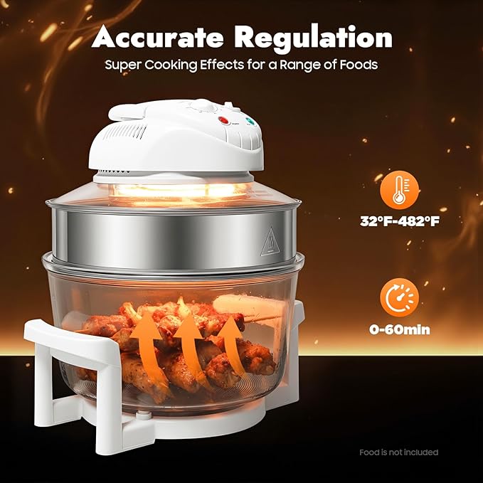 Bepritm 17L Glass Halogen Air Fryer & Convection Oven – 1300W Infrared Multi-Cooker with 360° Heating Roaster, 60min Timer for Baking, Frying, Roasting, Steaming (110V US Plug)