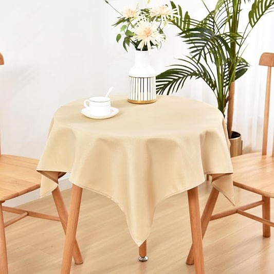 Wolkemer Small Square Tablecloth 36 x 36 Inch Washable Fabric Table Cloth Beige Table Cover for Nightstand End Bedside Tables Tabletop Decoration