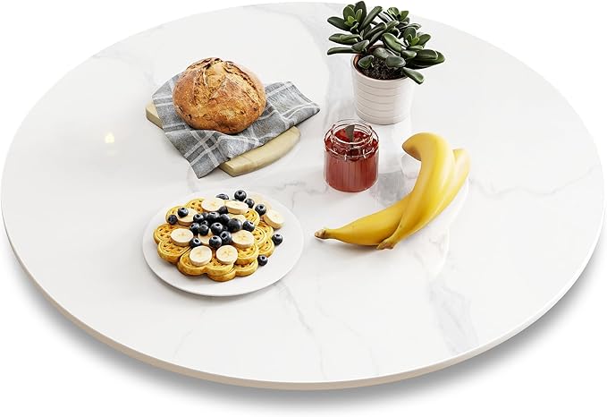 Lazy Susan Turntable 35.4 Inch - 360° Silent Rotating Anti-Slip Serving Tray, Heavy Duty Centerpiece for Kitchen, Dining & Coffee Table - White Modern Design with Non-Slip Base