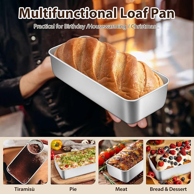 P&P CHEF Loaf Pans for Baking Bread, 12 x 5 Inch Large Stainless Steel Bread Loaf Pan Tins for Homemade Meatloaf Cake Brownies, Healthy & Sturdy, Oven & Dishwasher Safe, 1Pc