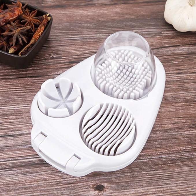 3 in 1 Egg Slicer, Bunoju 3 Way Egg Slicer for Hard Boiled Eggs, Heavy Duty 304 Stainless Steel, Strawberry Grape Slicer for Soft Fruit Mushroom Home Use, Ideal Kitchen Chopper Tool (1PCS)