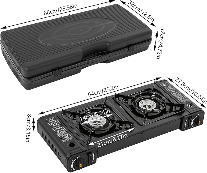 Camping Stove, Portable Butane Camping Stove, Propane Stove 2 Burner Propane Gas Stove, Double Auto Ignition Camping Burner LPG for RV, Apartments, Motorhome, Outdoor, Indoor