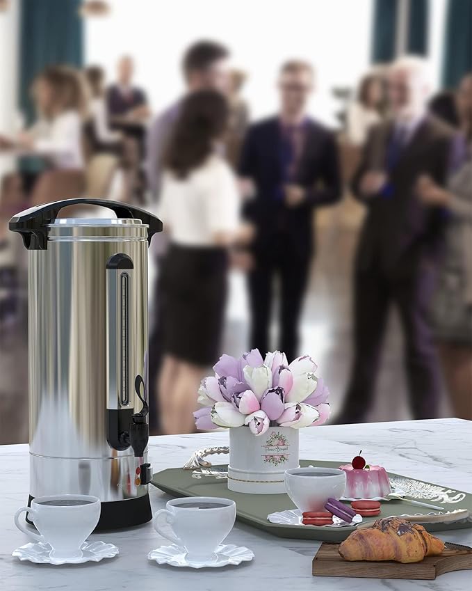 110 Cup Commercial Coffee Urn, 16l Large Capacity Coffee Maker with Quick Infusion, 304 Stainless Steel Double-Wall Hot Beverage Dispenser – Easy to Clean for Churches, Offices, Events & Meeting Rooms
