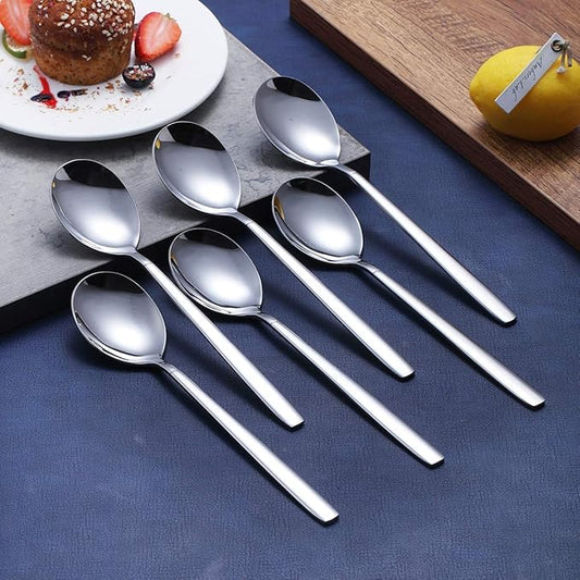 Berglander Dinner Spoon of 6, Stainless Steel Soup Spoons Silverware, Shiny Modern Soup Spoon Table Spoons Set Dishwasher Safe