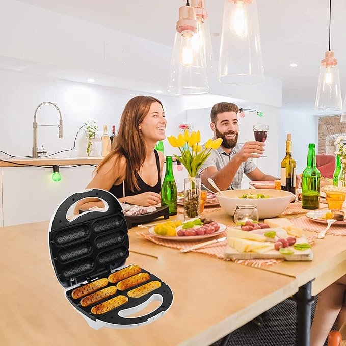 Corn Dog Maker, Corn Dog Waffle Maker, Non Stick Corn Dog Machine Make 6 Corn Dogs, Corn Dog Waffle Machine Make Corn Dog in Minutes, Hot Dog Toaster (US Plug 110V)