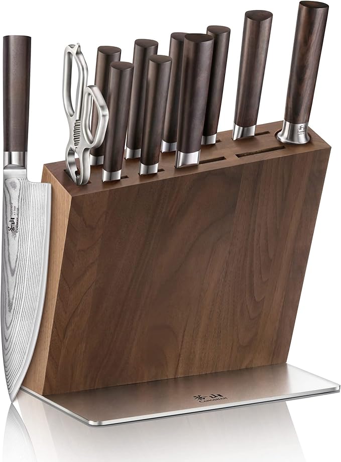 Cangshan HAKU Series 12-Piece Knife Block Set, Forged X-7 Damascus Steel, HUA Walnut Block, 501196