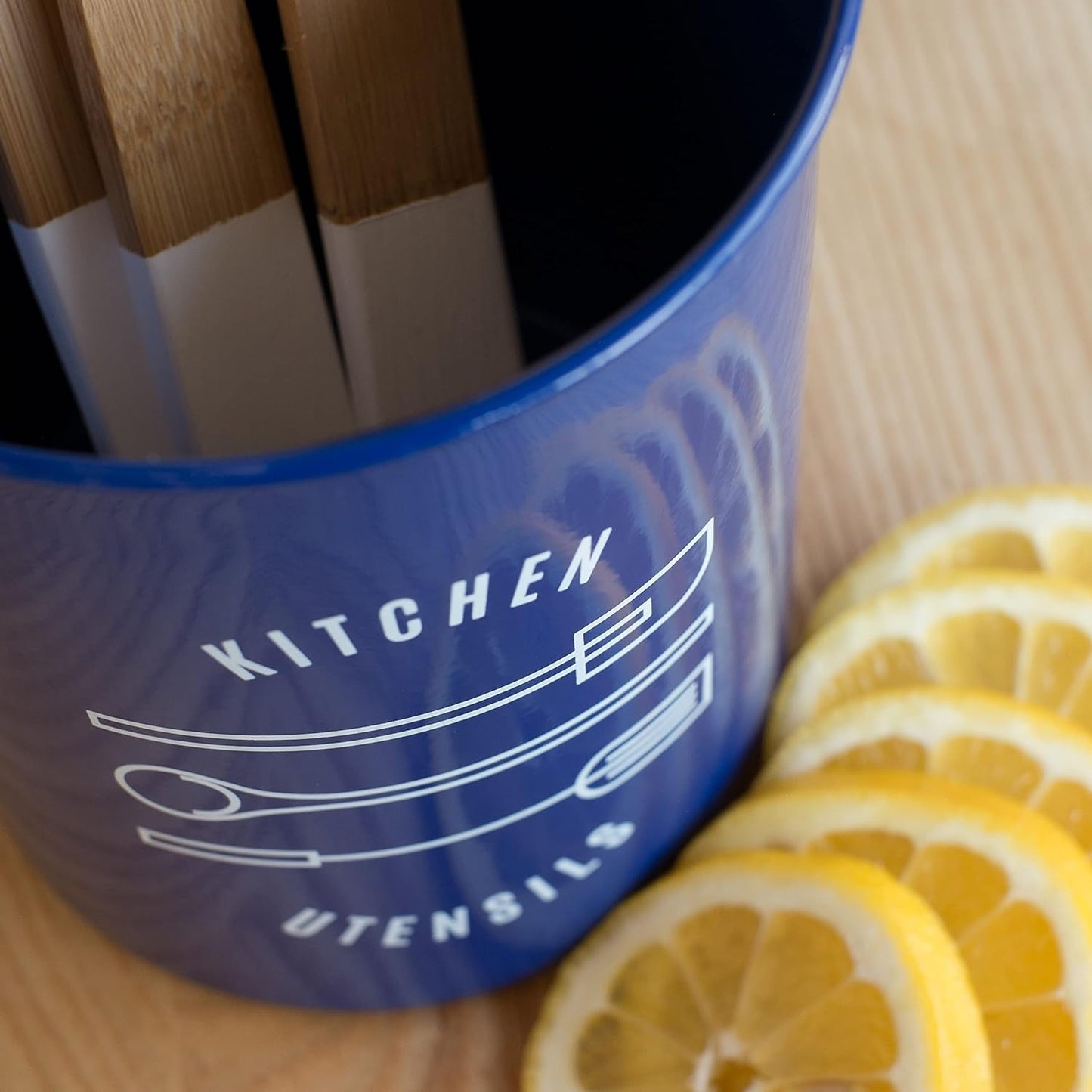 Now Designs Powder-Coated Steell Utensil Crock, Navy Blue, 5x6 inches