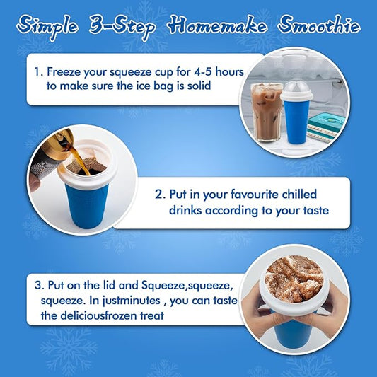 2PCS Slushie Maker Cup, Quick Frozen Magic Cups for Homemade Milk Shake Ice Cream Maker, Double Layer Squeeze Slushy Maker Cup, Birthday Gifts for Kids,Friends,Family (Blue+Green, 350ML)