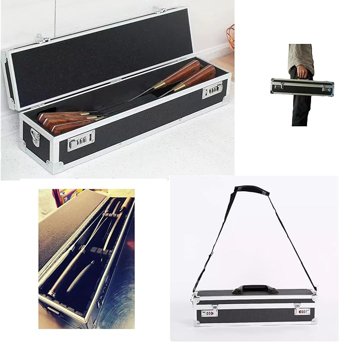 Flydoniso Chef’s Knife Case Aluminum Hard Case with Dual Combination Locks Cultery Carrier Portable Knife Organizer Block Holders Protectors With 8 Slots Can Hold Home Kitchen Knife Tools Up To 17.5”