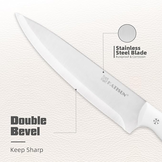 Knife Set, White High Carbon Stainless Steel Kitchen Knife Sets with Block, Built-in Sharpener, Forged Triple Rivet, Dishwasher Safe