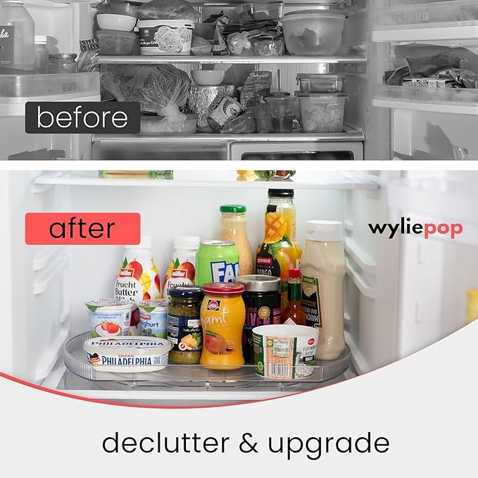 Lazy Susan for Refrigerator - 360° Turntable Refrigerator Organizer and Storage Tray for Fridge, Cabinet & Pantry - Rectangle Lazy Susan (16.5"x11.5"x1.5") (2 Pack)