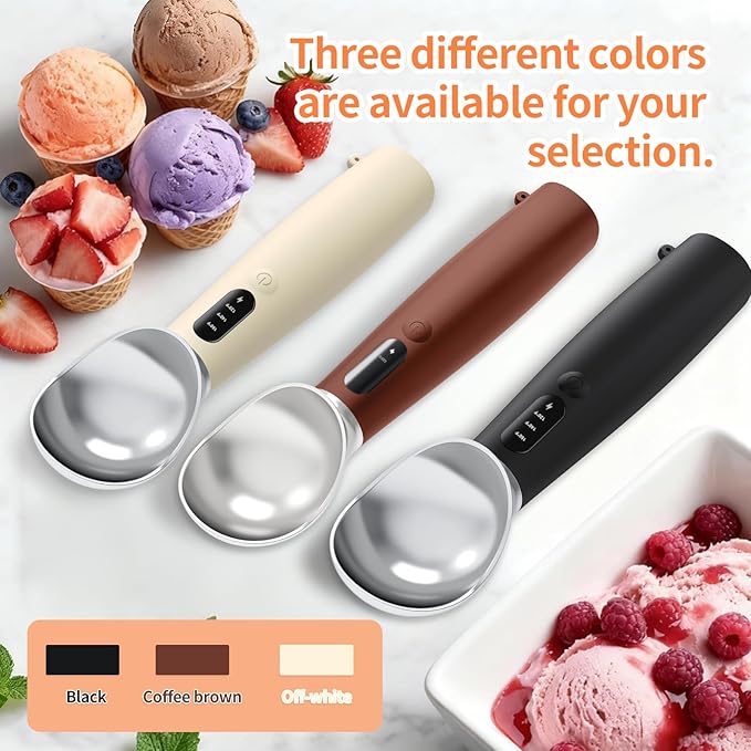 Heated Ice Cream Scoop Rechargeable, IP67 Waterproof Electric Warming Ice Cream Scooper with LED Display, Heats to 70°C for Hard Ice Cream, Easy for Seniors & Kids (Black)