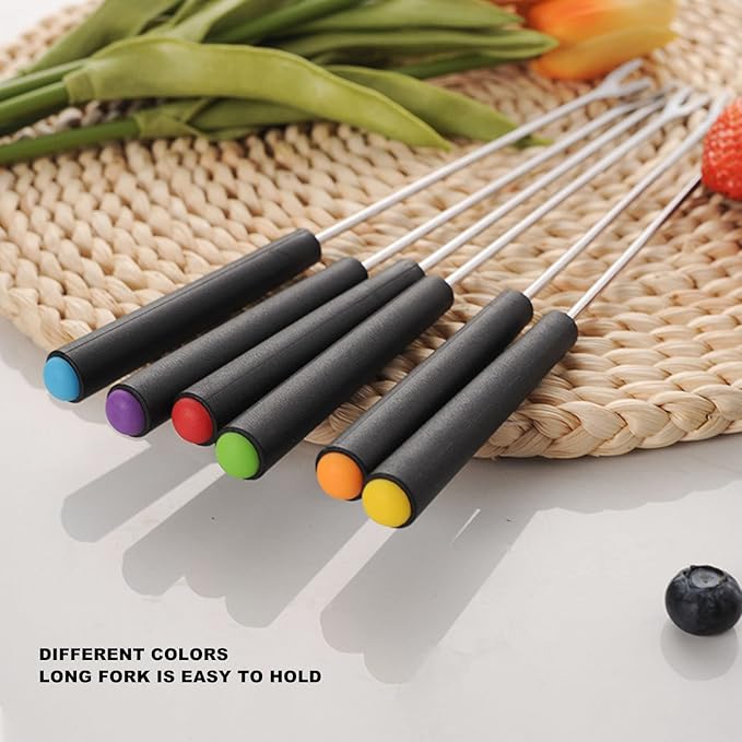 Fdit 6 Pcs Stainless Steel Fondue Forks, Long Forks Cheese Fondue Forks for Chocolate Fountain Cheese Fondue Roast