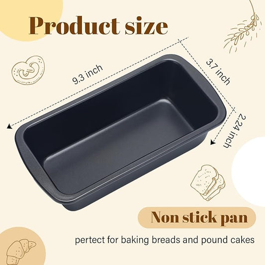 Patelai 4 Pack Small Loaf Pans for Baking Bread Non Stick Bread Pan Rectangle Baking Tray Toast Mold (Black,9.3 x 3.7 Inch)