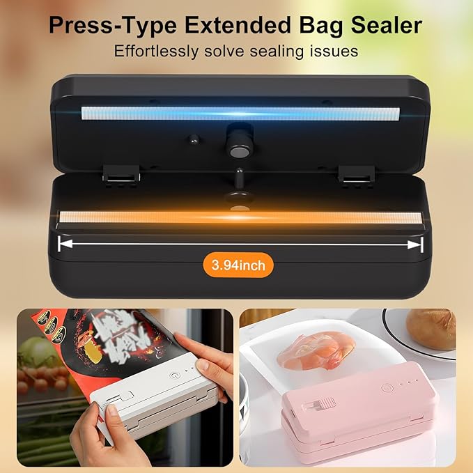 Mini Bag Sealer 2 in 1 Chip Bag Sealer and Cutter USB Rechargeable Heat Sealer Machine Sealer Portable sealer with Lithium 1300mAh Battery kitchen food packaging bag resealer (Pink)