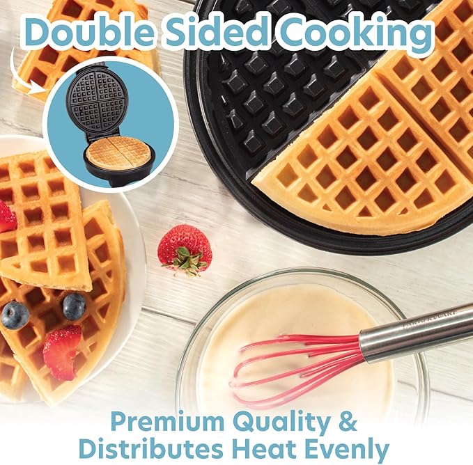 Waffle Maker by Cucina Pro- Griddle Makes 7 Inch Thin, American Style Waffles for Breakfast- NonStick Waffler Iron w Adjustable Temperature Control & Recipe Guide, Easy Use Kitchen Appliance Essential