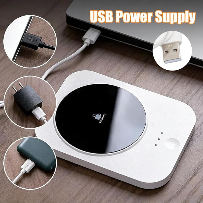 Smart Coffee Mug Warmer, Beverage Warmer Intelligent 55℃ Constant Warm USB Power Supply Coffee Mug Electric Warmer Heating Cup Mat Warmer for Desk 5V White