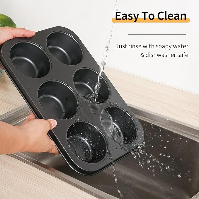 Audingull Jumbo Muffin Pan 2-Pack 6-Cups Cupcake Pan, Premium Large Muffin Tin for Baking, Non-Stick and Thickened Carbon Steel Jumbo Cupcake