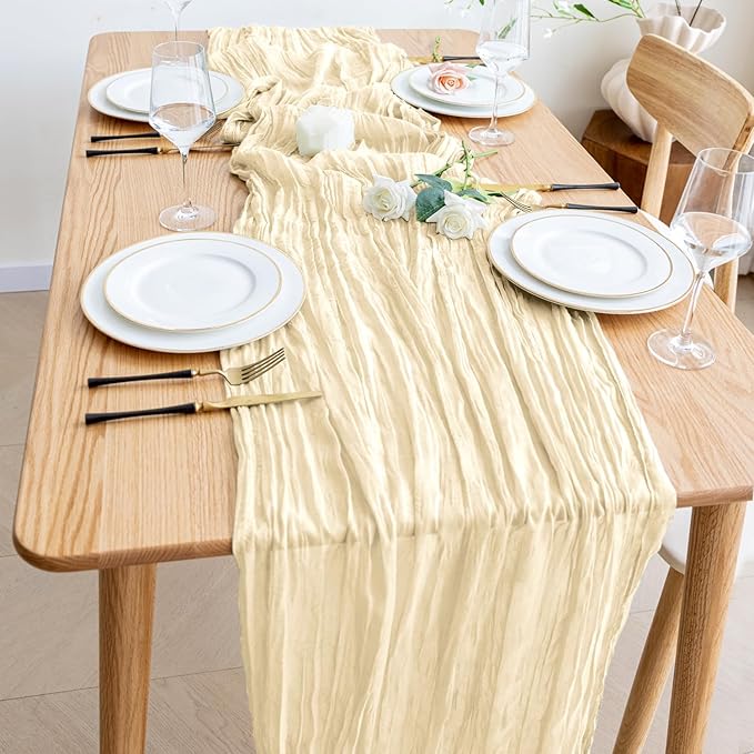 Wokceer Cheesecloth Table Runner 3Pack 10FT Beige Christmas Boho Gauze Cheese Cloth Table Runner for Party Easter Rustic Sheer Table Runners for Baby Bridal Shower Wedding Table Decor