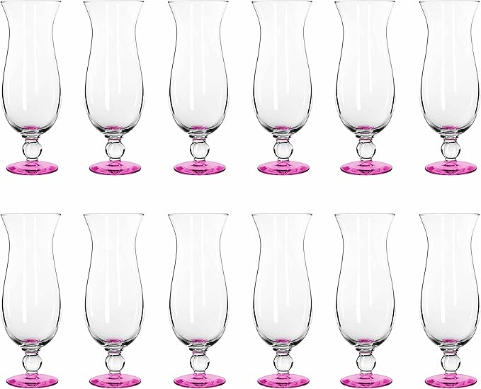 DISCOUNT PROMOS Libbey Hurricane Glasses 16 oz. Set of 12, Bulk Pack - Branded Drinkware for Cocktail, Pina Colada or Mudslide - Pink